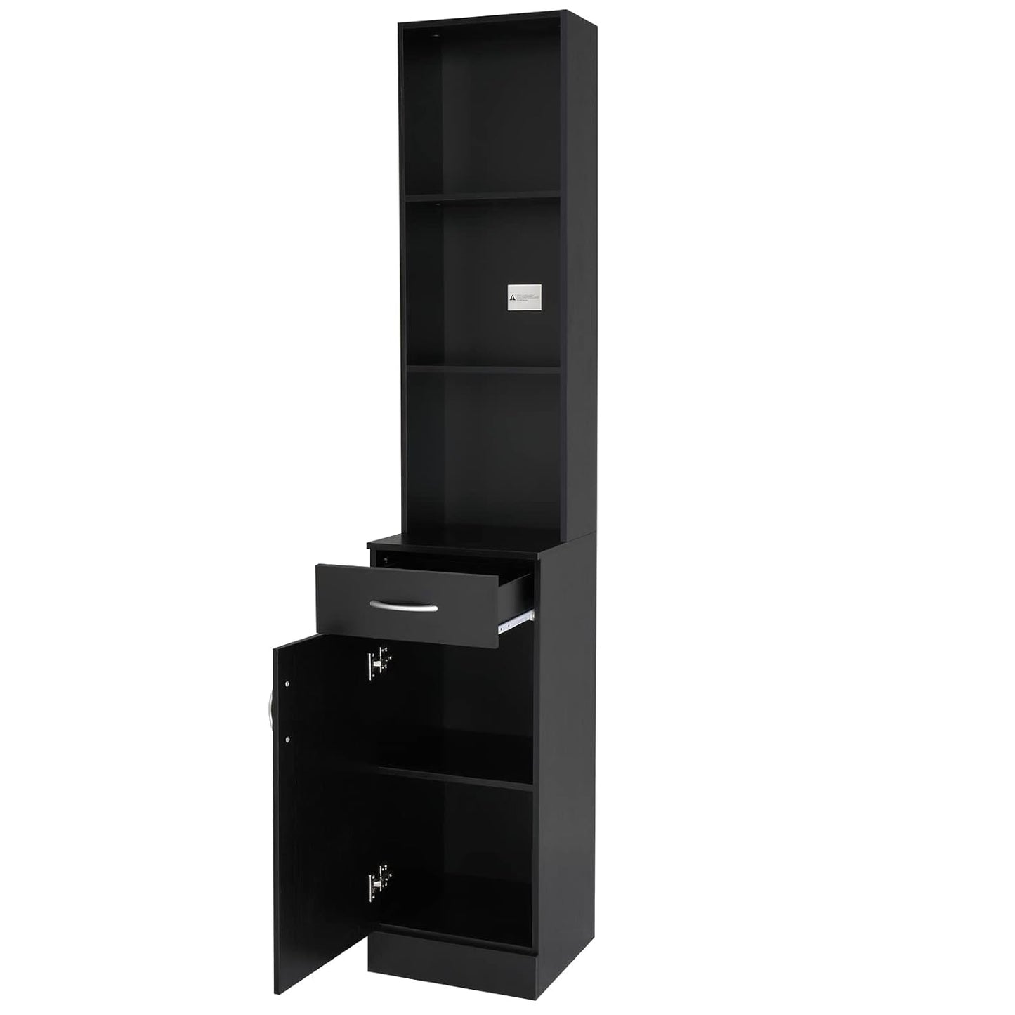 Salon Station, Barber Hair Stylist Storage Cabinet with Drawer, 5 Compartments & Shelf, Durable MDF, Organizer Equipment for Beauty Salon, Barbershop, Black