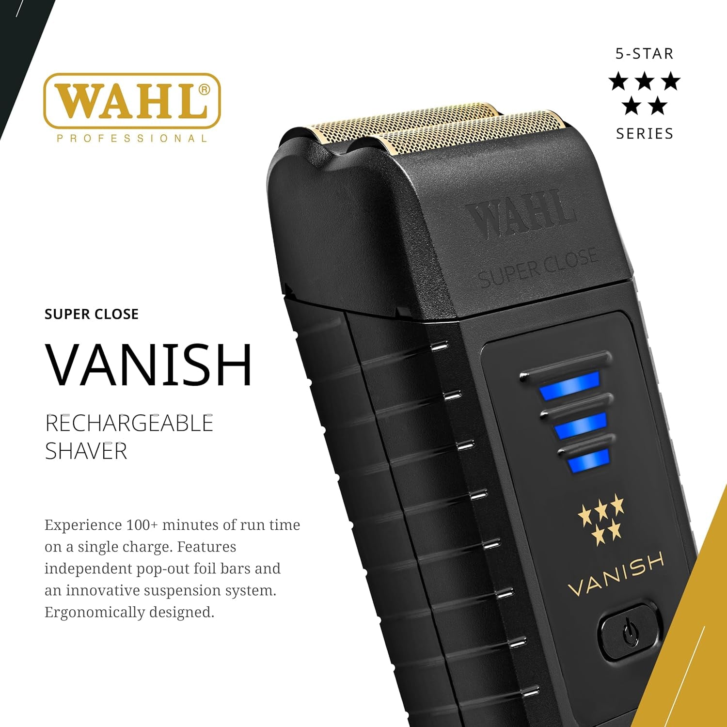 5 Star Vanish Shaver, Cordless, Lithium-Ion Battery, Pop-Out Foil Bars, Ergonomic Design, 100+ Minute Runtime