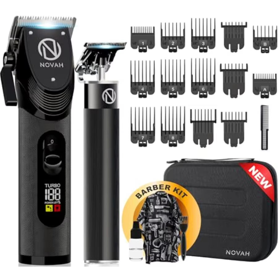 Novah Professional Hair Clippers for Men Cordless Fade Trimmer Set Electric Haircut Kit in Black with Precision Blade for Salon