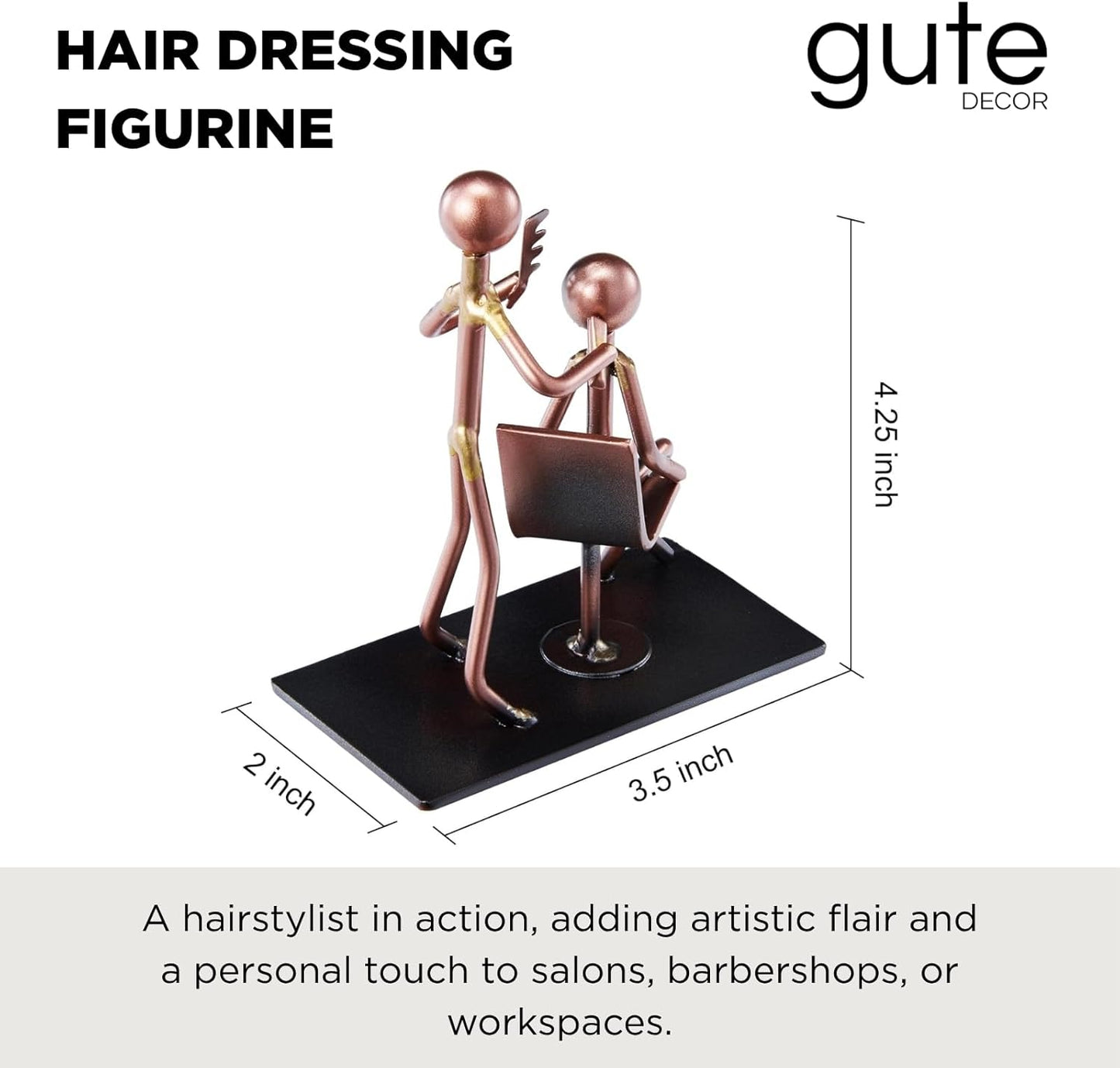 Hairdresser Craft Handmade Figurine – 4.25" L X 4.25" H – Recycled Metal Sculpture & Hand Welded Bronze Finish Art Gift – Barber Shop Decor, Salon Desk Accessories & Hairstylist Appreciation Gifts