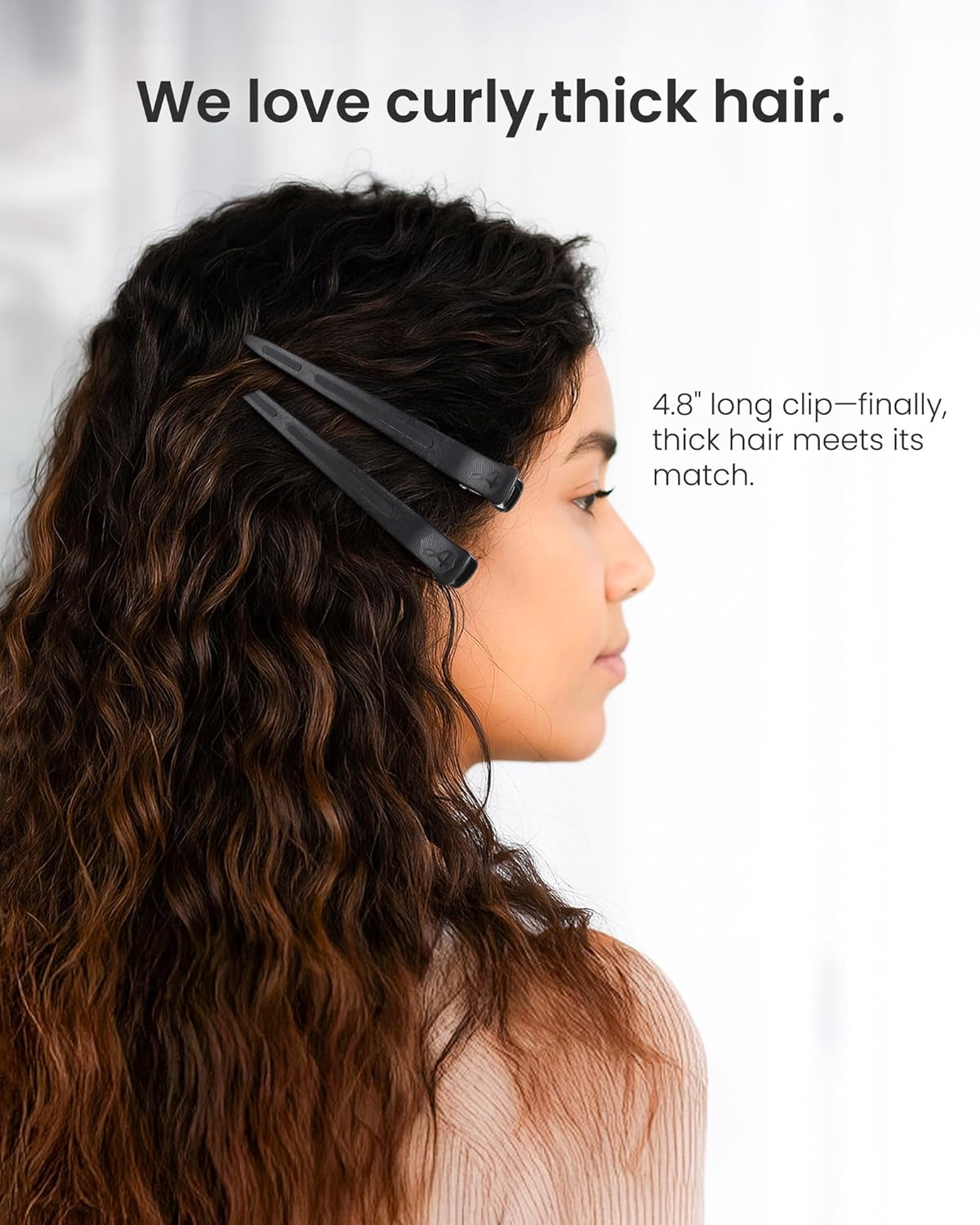 Extended Sectioning Hair Clips W/Built-In Silicone Band, 4.8" No-Crease Non-Slip Hair Styling Clips for Thick, Long Hair – Blow Drying,Hair Rollers, Rust-Free –6 Pack, Black Duckbill Clips