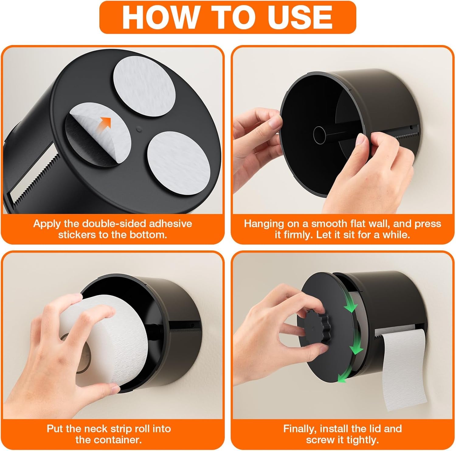 Neck Strip Dispenser, Black Barber Neck Strip Holder Dispenser with 4PCS Adhesive Pads for Wall Mounting Hanging Up, Neck Strip Paper Roll Dispenser Neck Strip Container for Hair Salon & Barber Shop