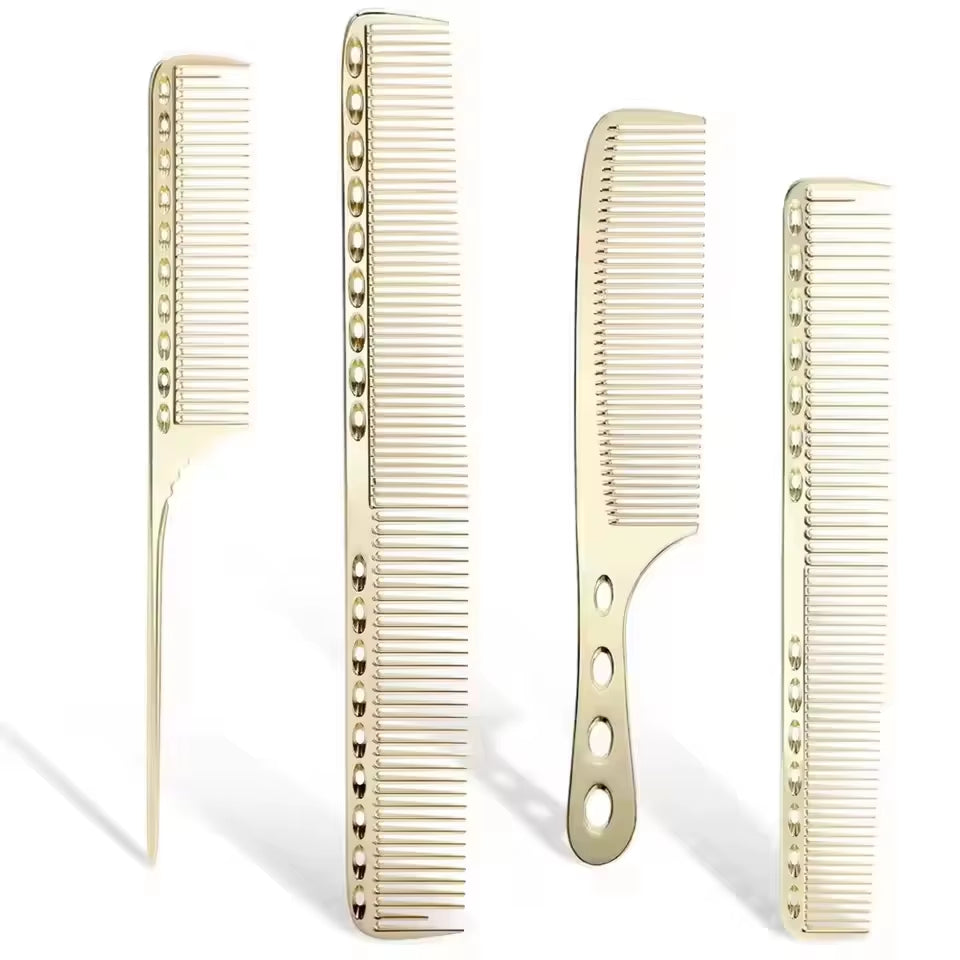 4Pcs/Pack Metal Comb Set Barber Comb Stainless Steel Blending Comb Fine Styling Cutting Comb Flat Top Clipper Comb