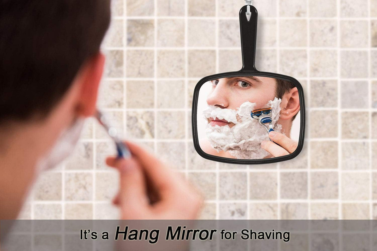 PROTECLE Hand Mirror, 10.3" L X 7.4" W Salon Barber Hairdressing Handheld Mirror with Handle, Square Black