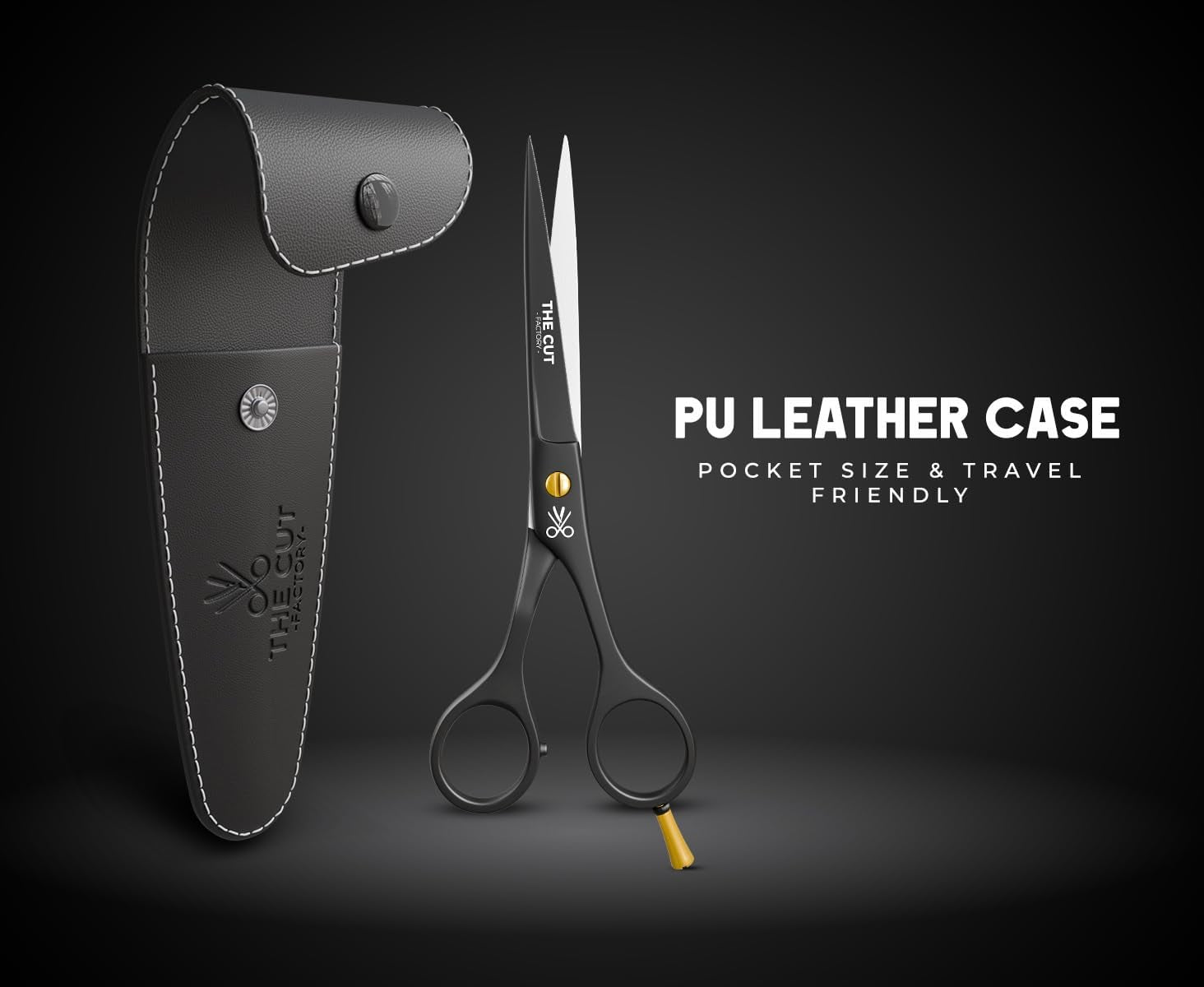The Cut Factory® 6.5” Matte Black Luxury Hair Scissors – Ultra-Sharp High Carbon Steel Barber Shears for Men, Women & Kids – Gift-Boxed with Leather Pouch – Precision Cutting for Salon & Home