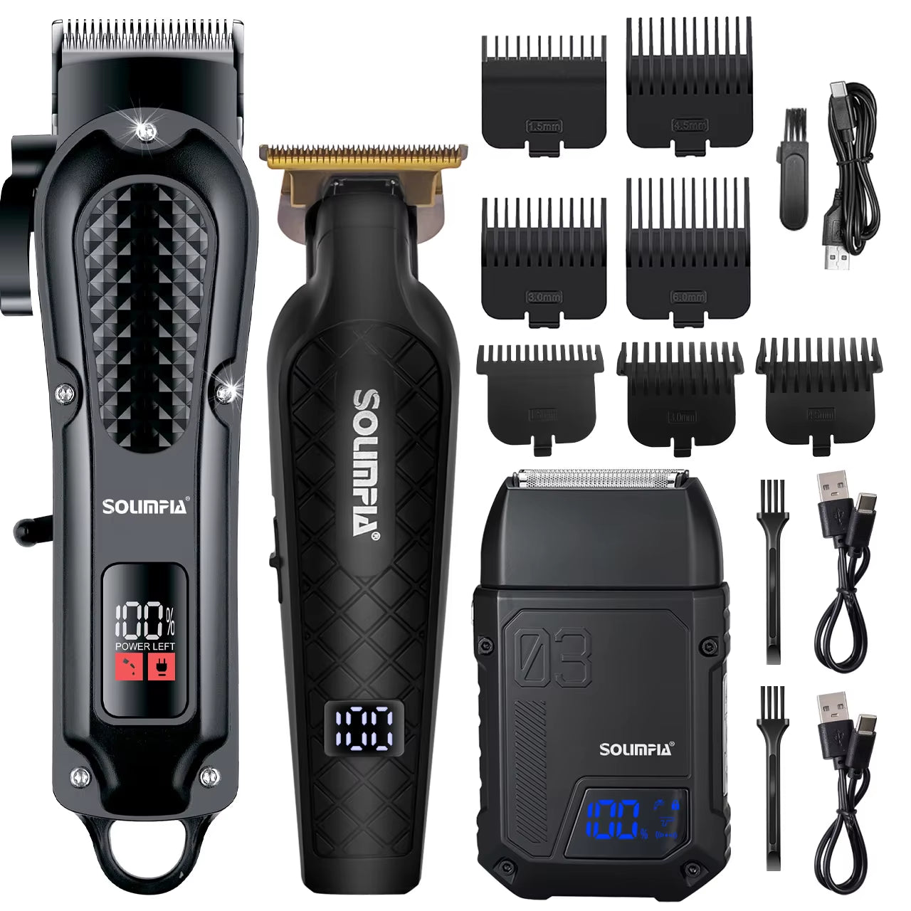 Professional Hair Clipper 3-Piece Set for Men Rechargeable Cordless Barber Clippers for Wet/Dry Hair Cutting