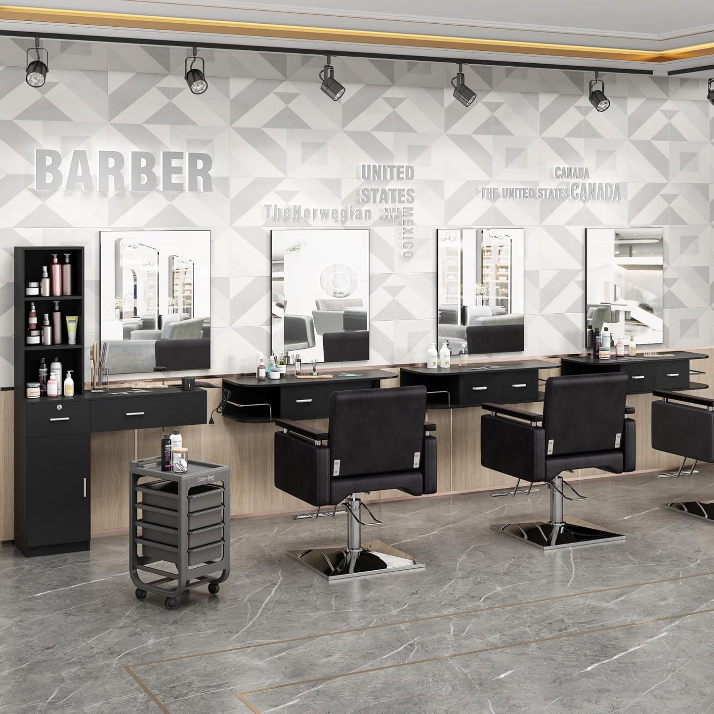 Wall Mount Salon Barber Mirror,Salon Equipment Mirror for Hair Stylist Bathroom Vanity Barbershop,Black(33" H X 26" W)