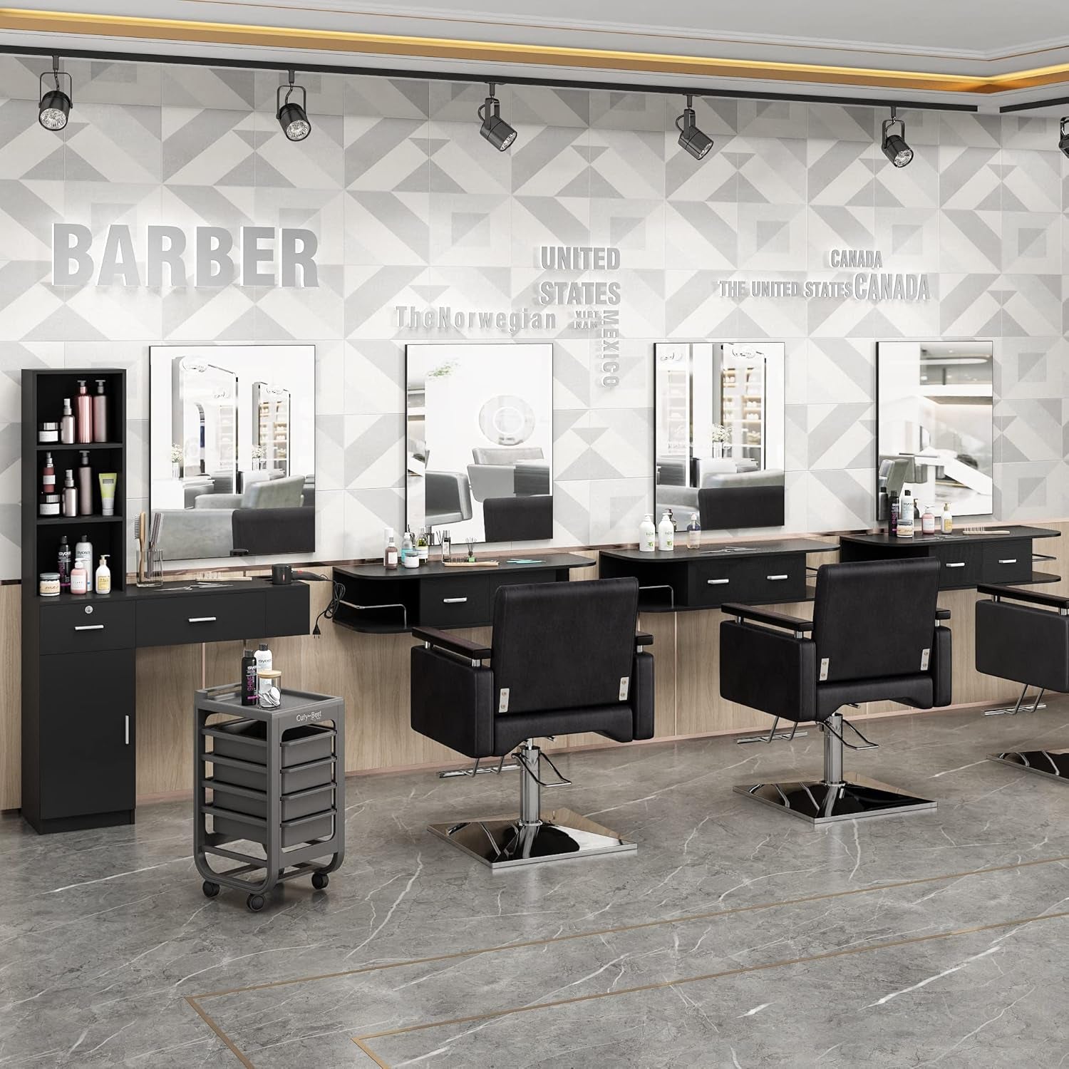 Wall Mount Salon Barber Mirror,Salon Equipment Mirror for Hair Stylist Bathroom Vanity Barbershop,Black(33" H X 26" W)