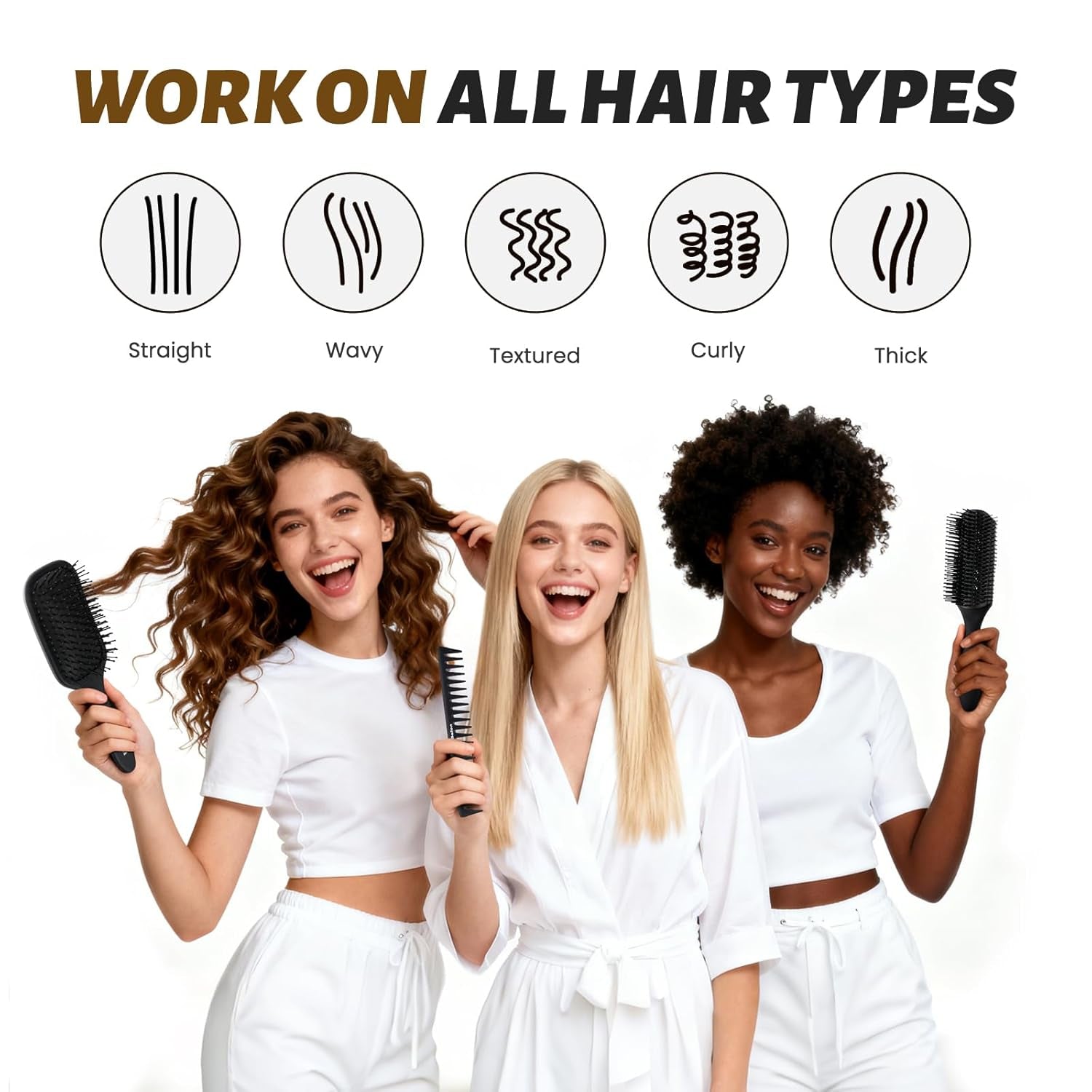 Hair Brush for Women and Men, 4Pcs Paddle Brush Detangling Brush Hair Comb Set for Long Thick Thin Curly Hair, Hairbrush Great on Wet or Dry, No More Tangle