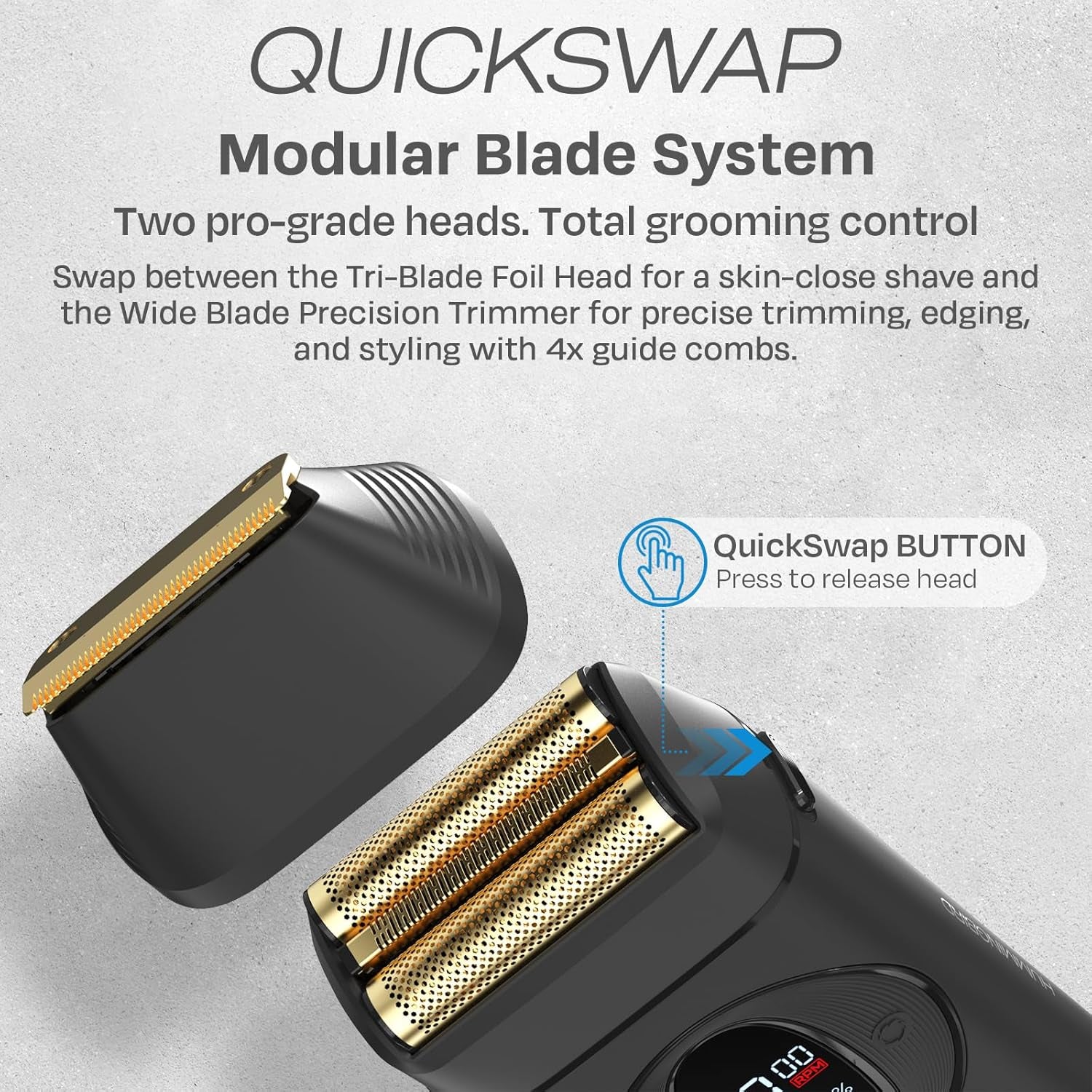 MK17 Dualpro Foil Shaver & Beard Trimmer for Men – Gold Titanium Blades, Turbo Shaving & Torque Control, Metal Body, Digital Battery & RPM Display, Wet/Dry, USB-C & Wireless Charging Dock