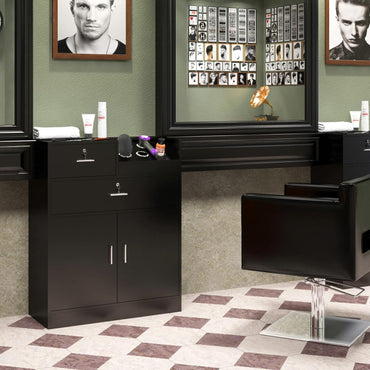 Salon Storage Cabinet with Lock, Beauty Barber Salon Styling Station Organizer Equipment,Hair Stylist Station with 5 Hair Dryer Holders,Two Drawers,One Cabinet