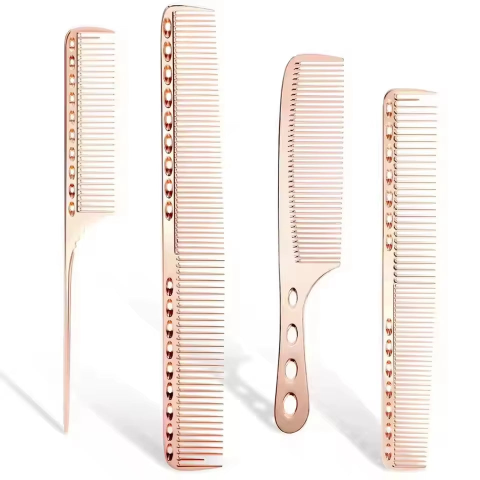 4Pcs/Pack Metal Comb Set Barber Comb Stainless Steel Blending Comb Fine Styling Cutting Comb Flat Top Clipper Comb