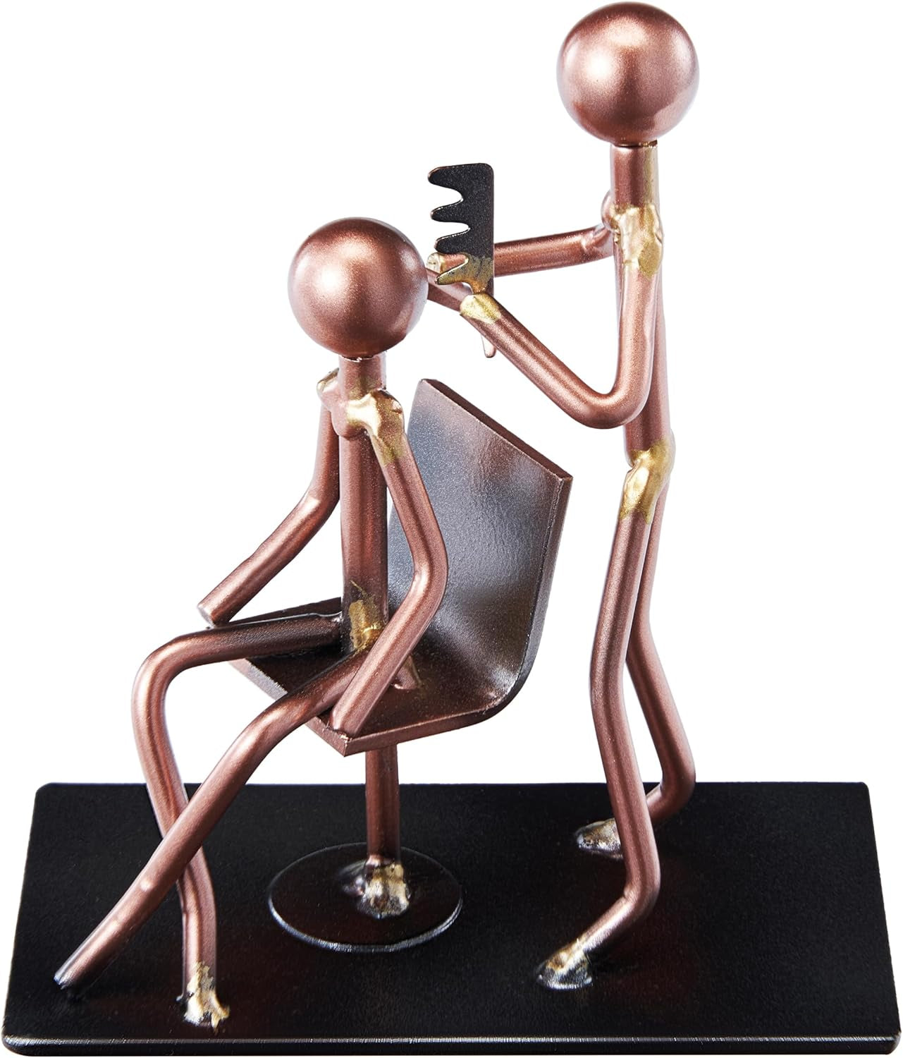 Hairdresser Craft Handmade Figurine – 4.25" L X 4.25" H – Recycled Metal Sculpture & Hand Welded Bronze Finish Art Gift – Barber Shop Decor, Salon Desk Accessories & Hairstylist Appreciation Gifts