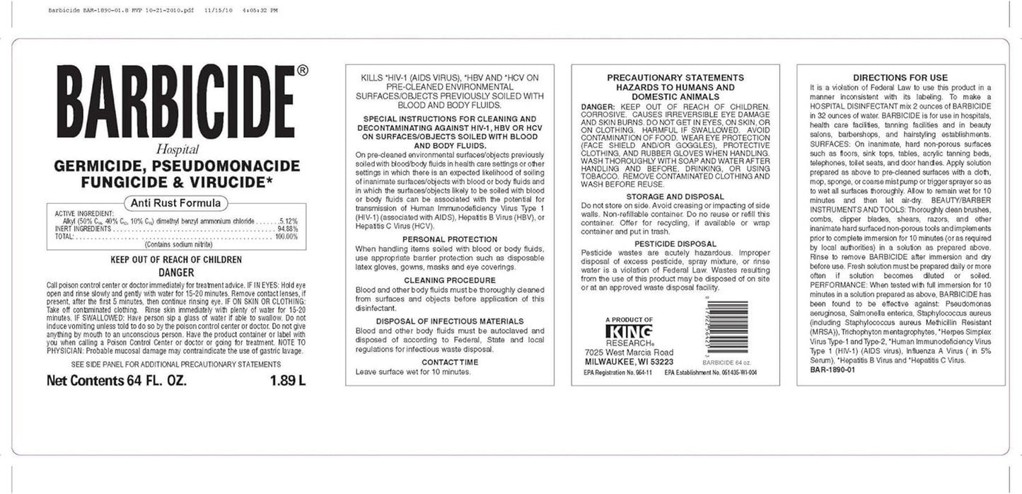 Disinfectant Concentrate – Pint (16 Fl Oz) | Epa-Registered, Hospital-Grade Germicide for Salons & Barbershops | Anti-Rust Solution for Shears, Combs & Professional Tools
