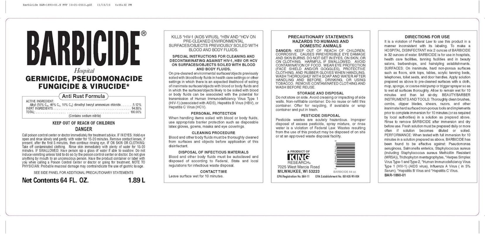 Half Gallon Disinfectant Concentrate | Epa-Registered, Hospital-Grade Germicide for Salons & Barbershops | Anti-Rust Solution for Shears, Combs & Professional Tools | Epa-Registered