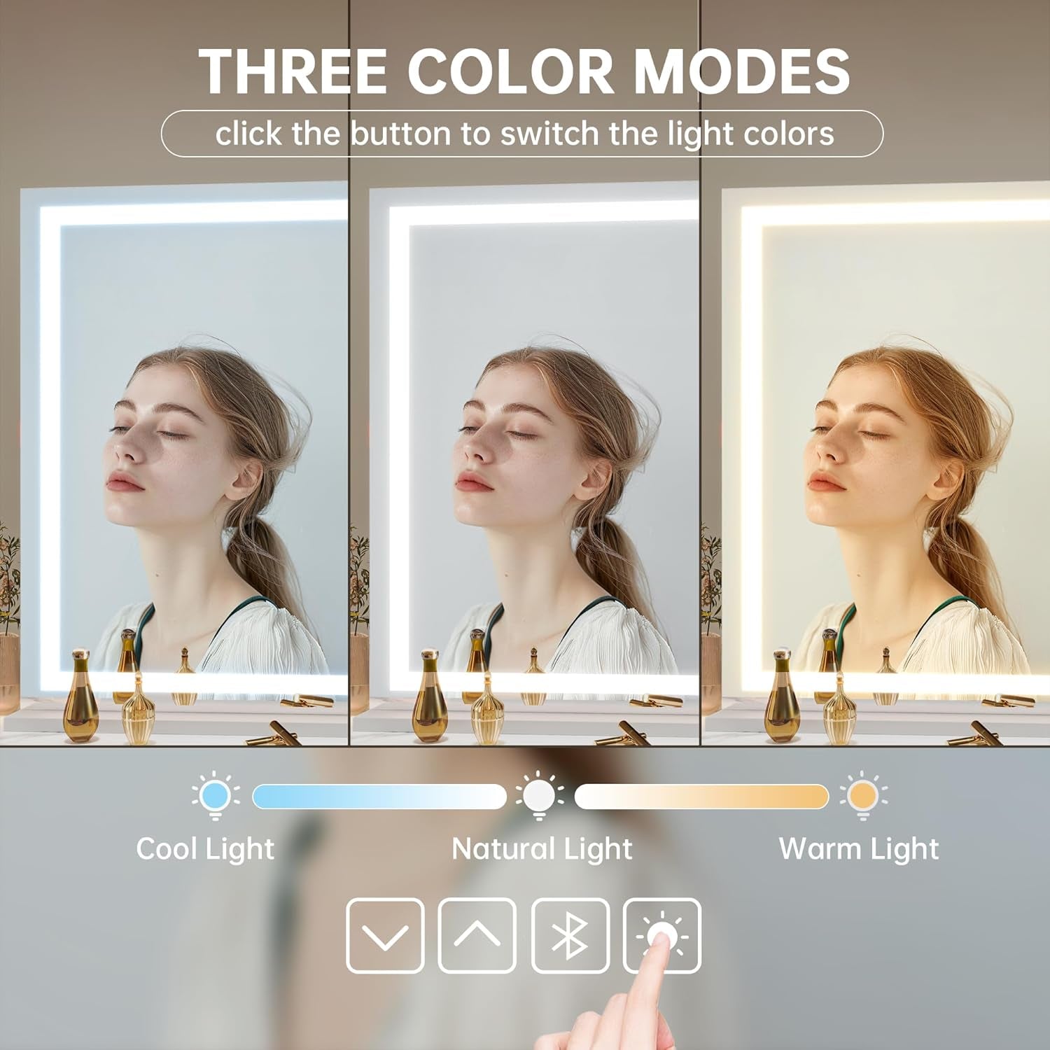 Vanity Mirror with Lights, 42" X 30" LED Makeup Mirror, Lighted Makeup Mirror with Dimmable 3 Modes, Touch Screen Control Vanity Mirror Square White