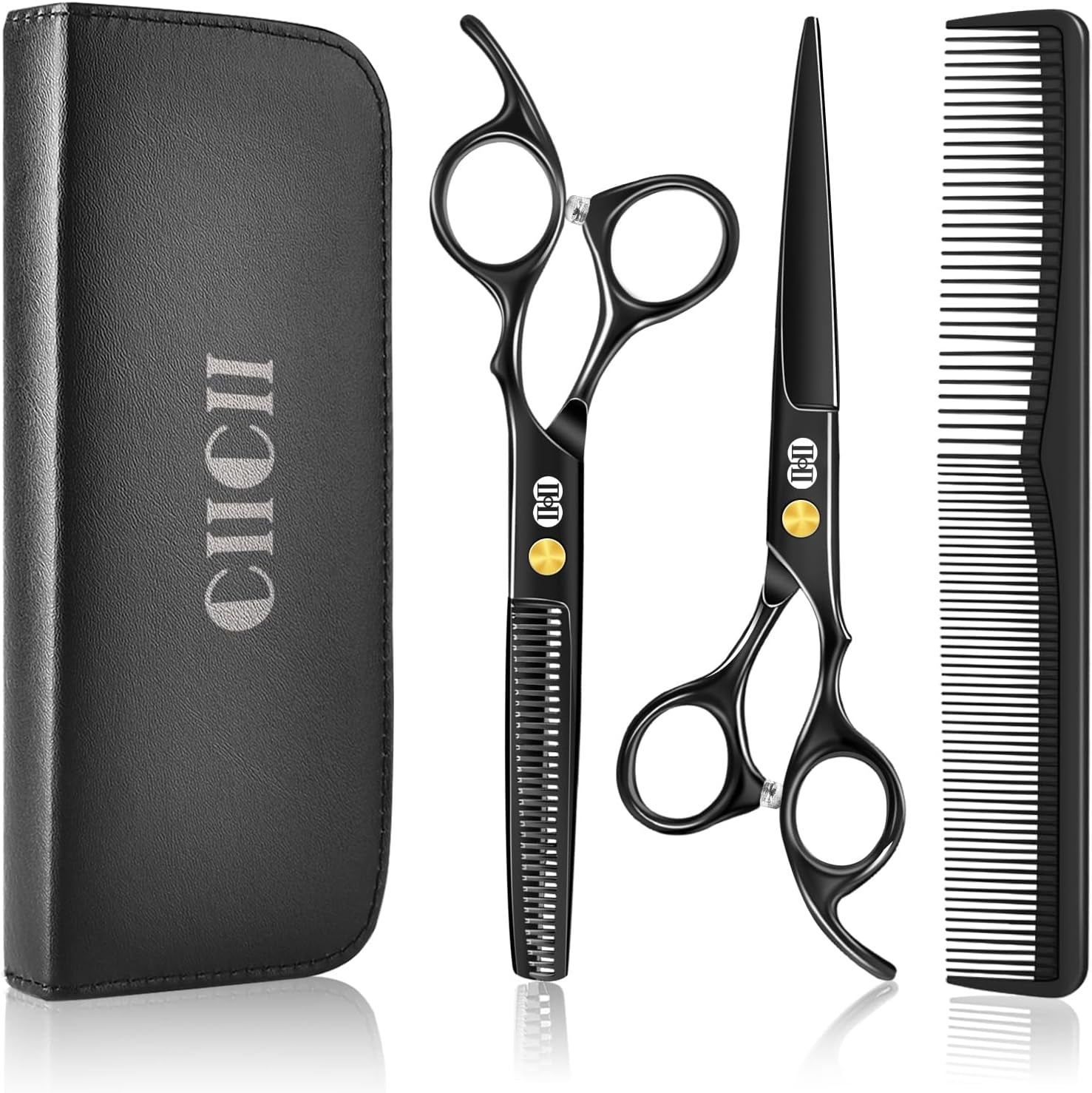 Hair Cutting Scissors Shears Kit, Professional Barber Haircut Scissors Set (6.7 Inch Hair Beard Hairdressing Trimming Haircutting Thinning Shears) for Men Women Hairdresser Home Salon (Black)