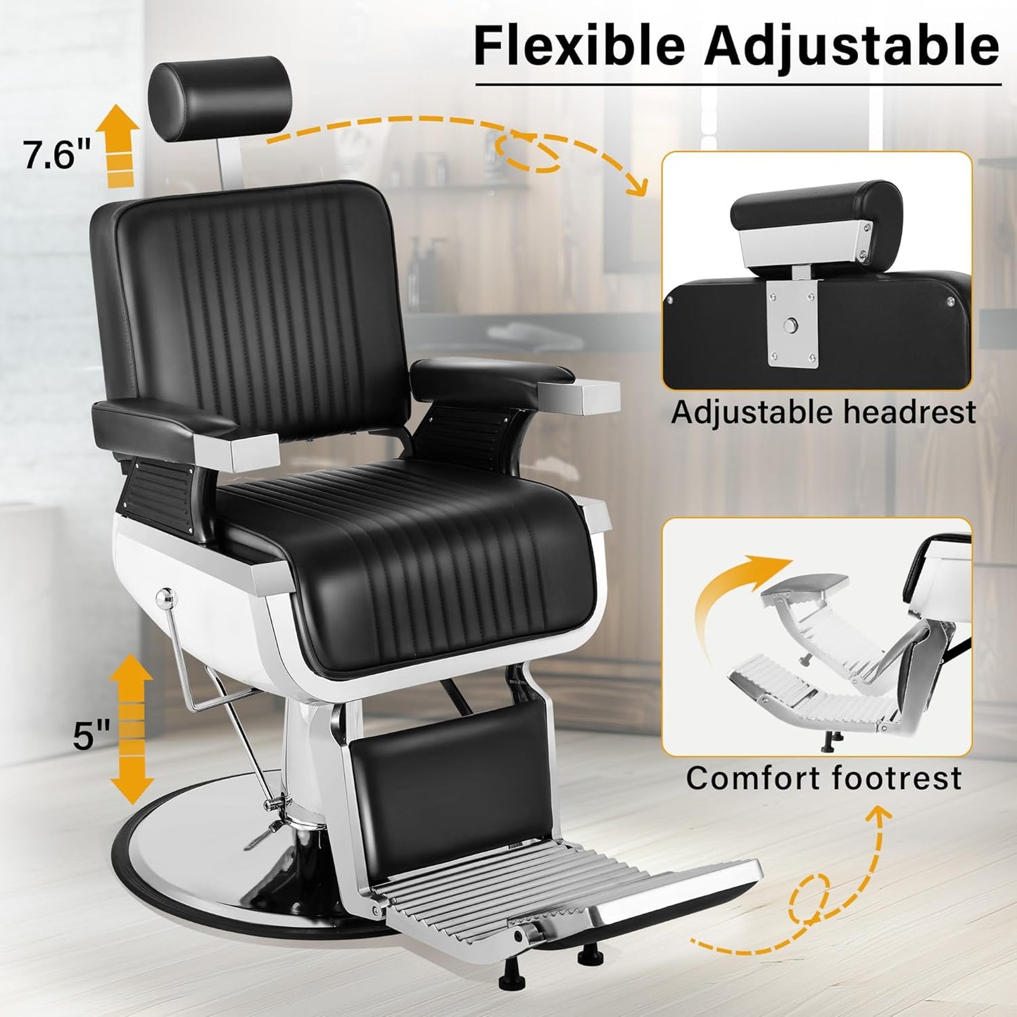 Barber Chairs for Barbershop Heavy Duty, Black Hydraulic Reclining Salon Chair for Hair Stylist with Footrest and Headrest, 360° Swivel All Purpose Shampoo Spa Beauty Tattoo Equipment