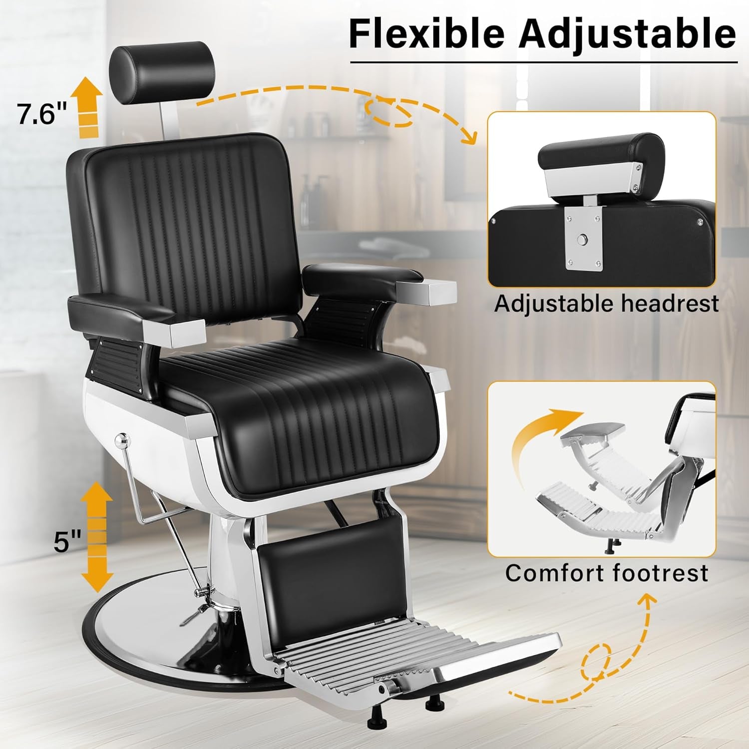 Barber Chairs for Barbershop Heavy Duty, Black Hydraulic Reclining Salon Chair for Hair Stylist with Footrest and Headrest, 360° Swivel All Purpose Shampoo Spa Beauty Tattoo Equipment