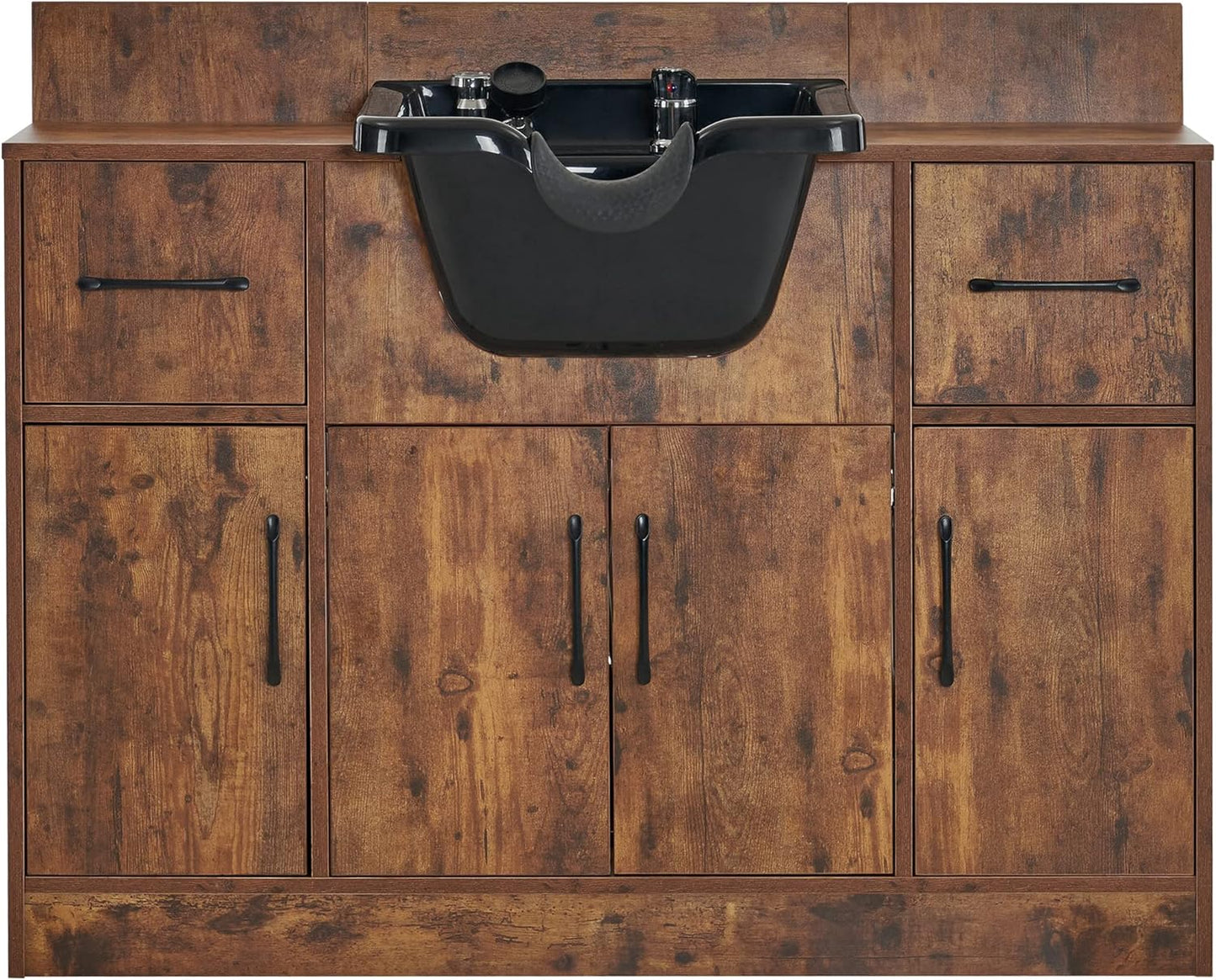 Multi-Functional Shampoo Backwash Sink Station, Beauty Salon Cabinet with Faucet Sprayer, Barber Shop Storage Equipment 45.3" X 14.1'' X 36.4" 7139 (Rust Brown)