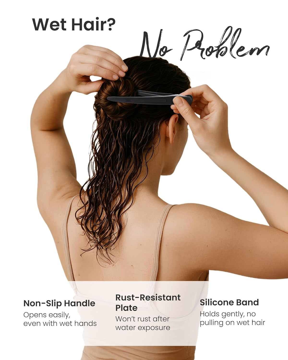Extended Sectioning Hair Clips W/Built-In Silicone Band, 4.8" No-Crease Non-Slip Hair Styling Clips for Thick, Long Hair – Blow Drying,Hair Rollers, Rust-Free –6 Pack, Black Duckbill Clips
