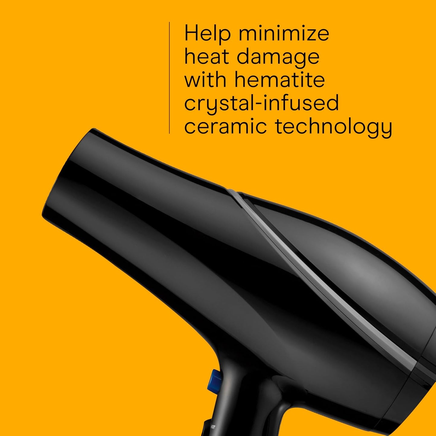Hair Dryer Style & Shine Natural Crystal Collection, 1875W Hairdryer, 3 Heat Settings, 2 Speeds, Blow Dryer with Concentrator Attachment, Ionic & Hematite-Infused Ceramic Technology, Black