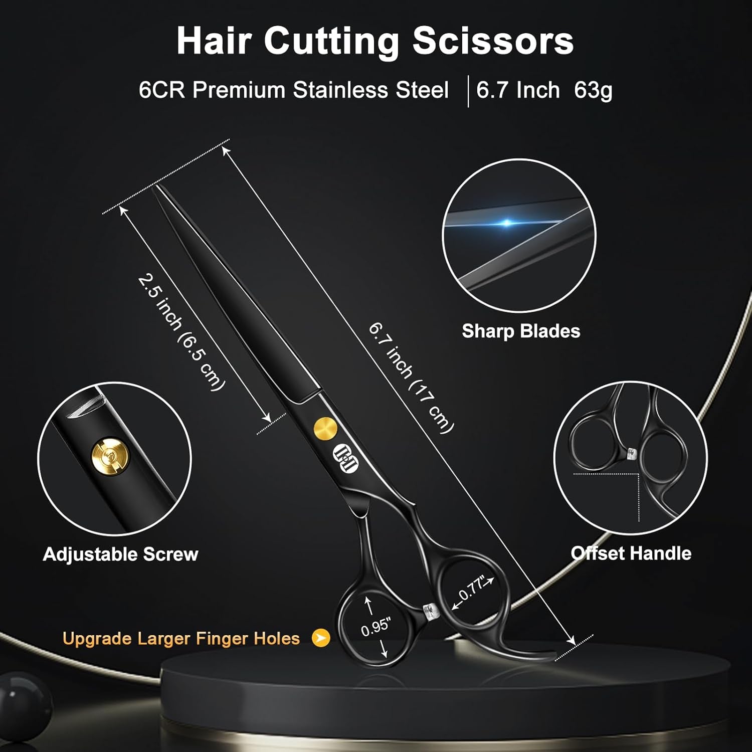 Hair Cutting Scissors Shears Kit, Professional Barber Haircut Scissors Set (6.7 Inch Hair Beard Hairdressing Trimming Haircutting Thinning Shears) for Men Women Hairdresser Home Salon (Black)