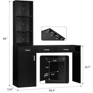 Salon Station for Hair Stylist, Salon Wall Station with Barber Cabinet, Hair Stations Equipment Hair Dryer Holder, Drawers, Wall Mount Barber Beauty Station, Mirror Not Included, Black
