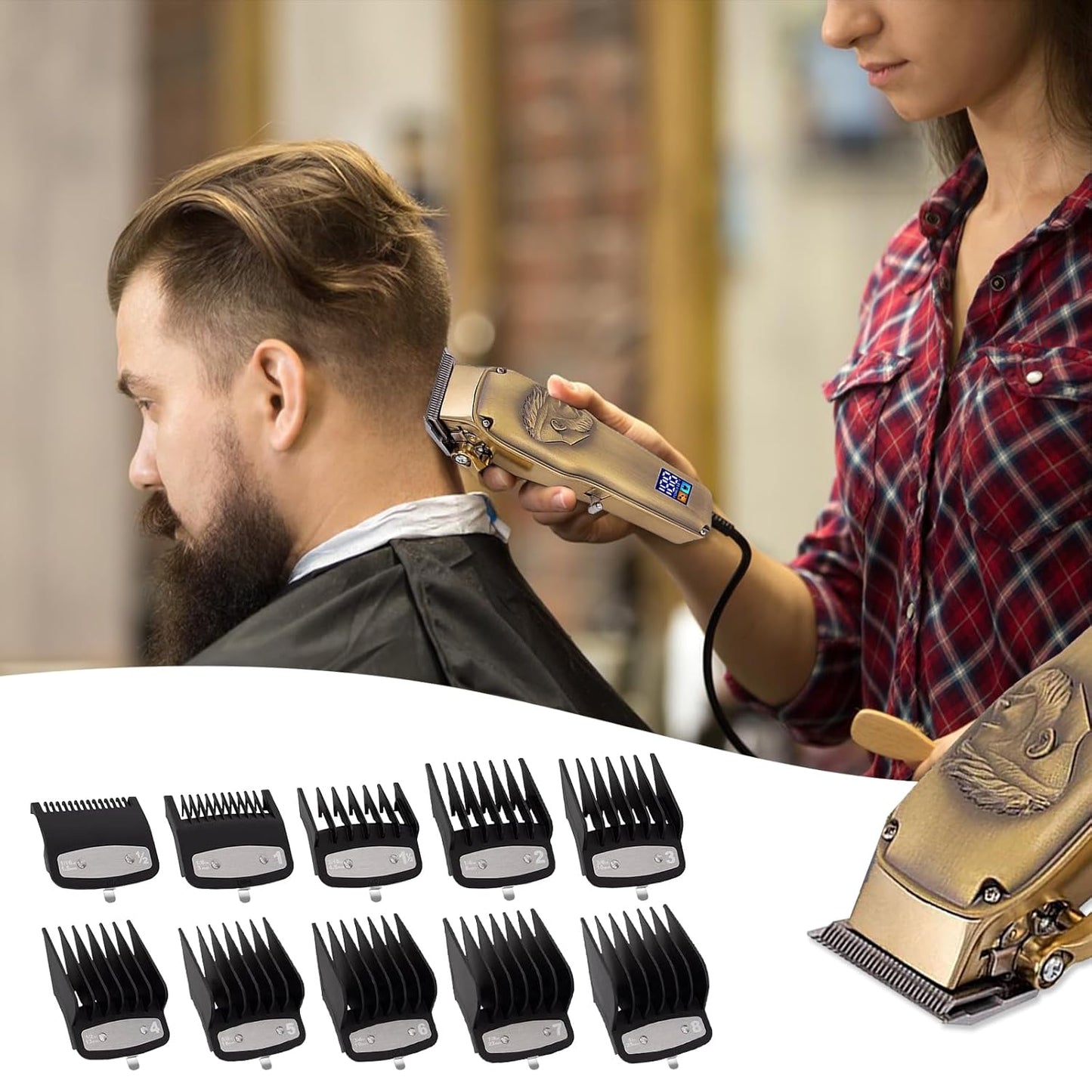 10-Piece Clipper Guard Set, Black Professional Clipper Guard Set Compatible with Most Wahl Clippers (1.5-25Mm), Premium Close Cut to 1-Inch,Black