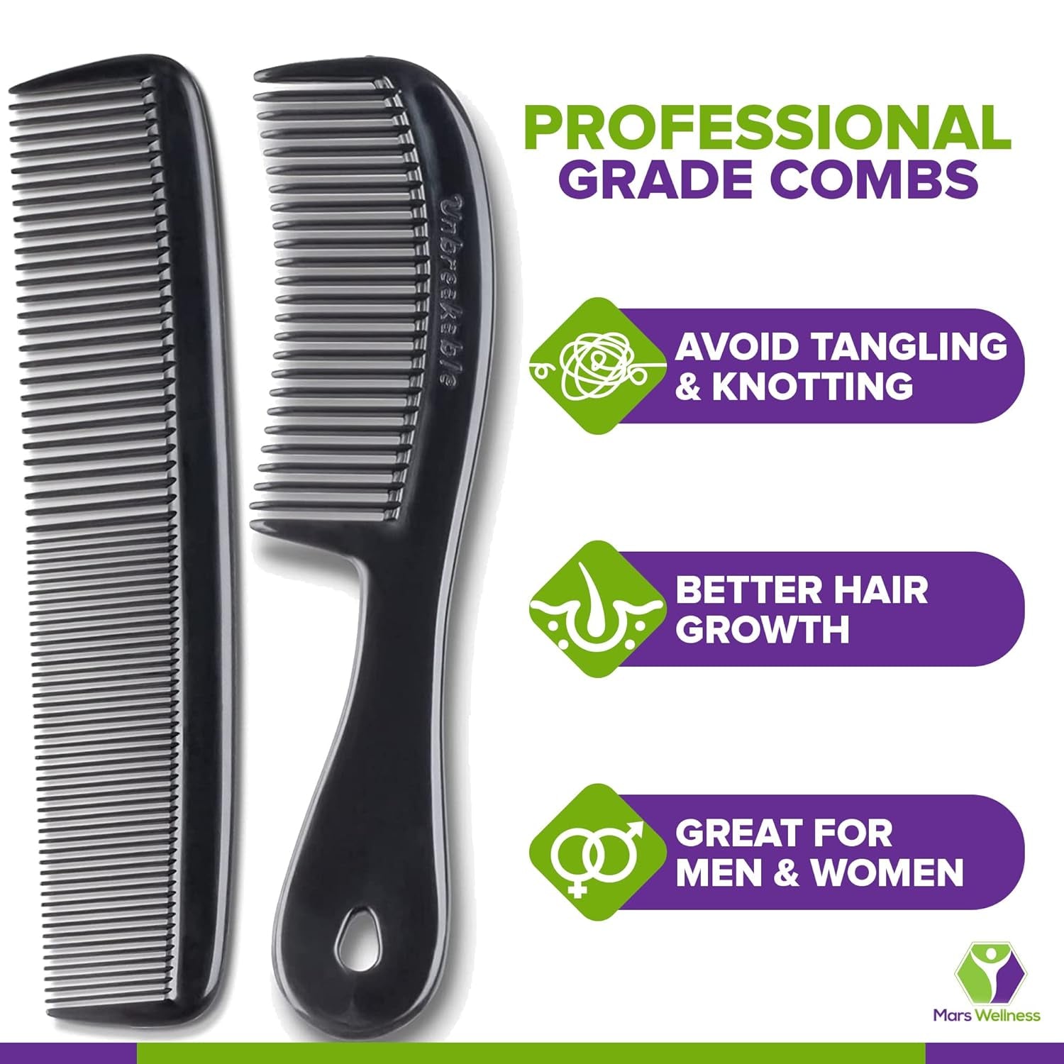4 Piece Professional Comb Set Black - USA MADE - Fine Pro Tail Combs, Dresser Hair Comb Styling Comb - Premium Grade for Men and Women - Parting Teasing and Styling