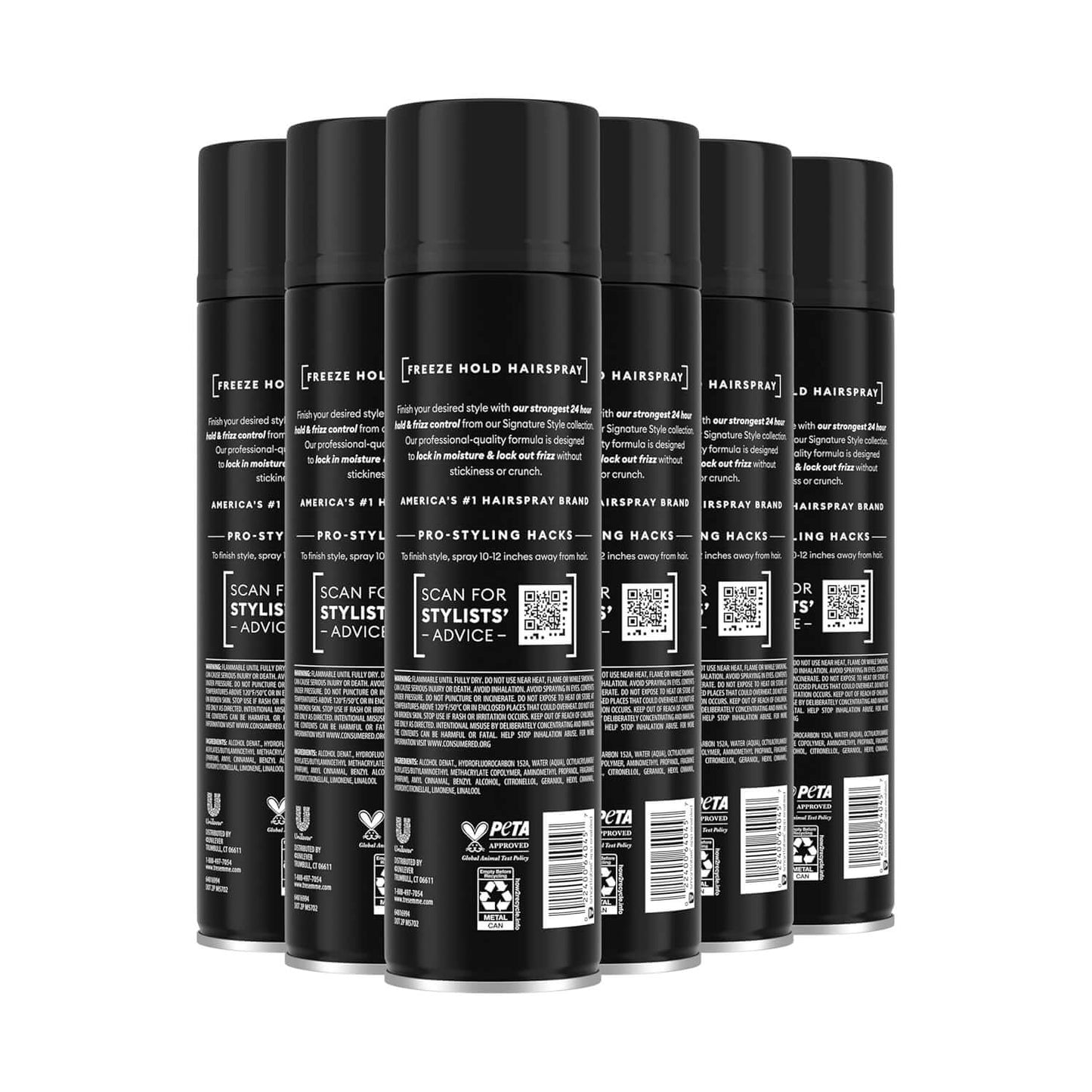Hairspray Pack of 6 Freeze Hold for 24-Hour Frizz Control and All-Day Humidity Resistance 11 Fl Oz