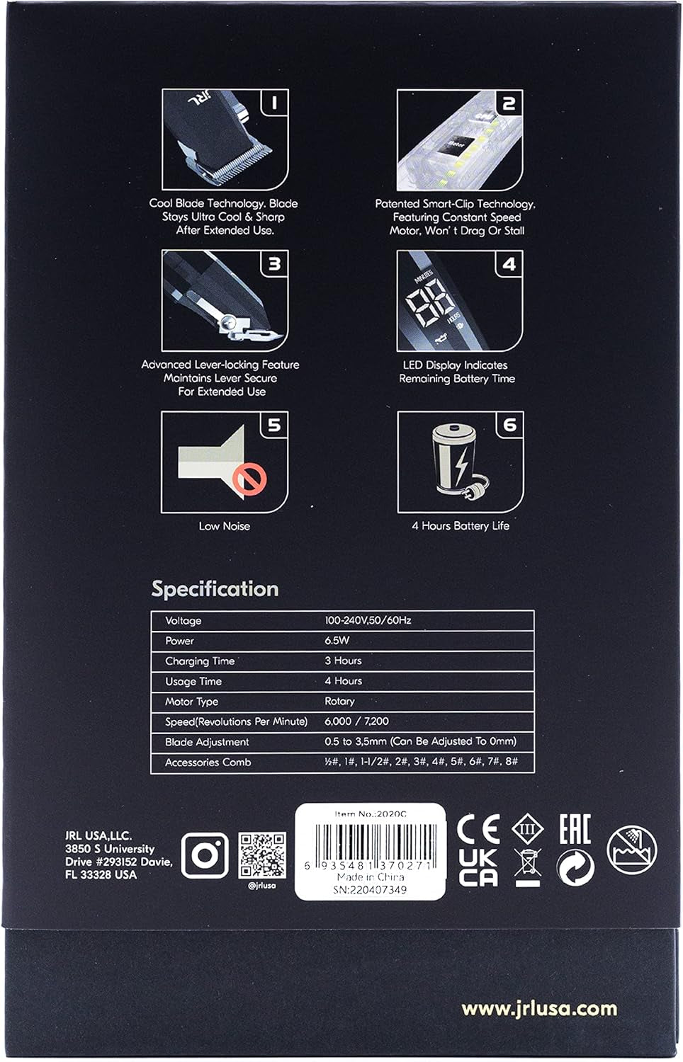 JRL Silver Freshfade 2020C Professional Barber Hair Clipper, No More Pull Smart-Clip™ Fade Control for Precise Head Hair Fades All Day,