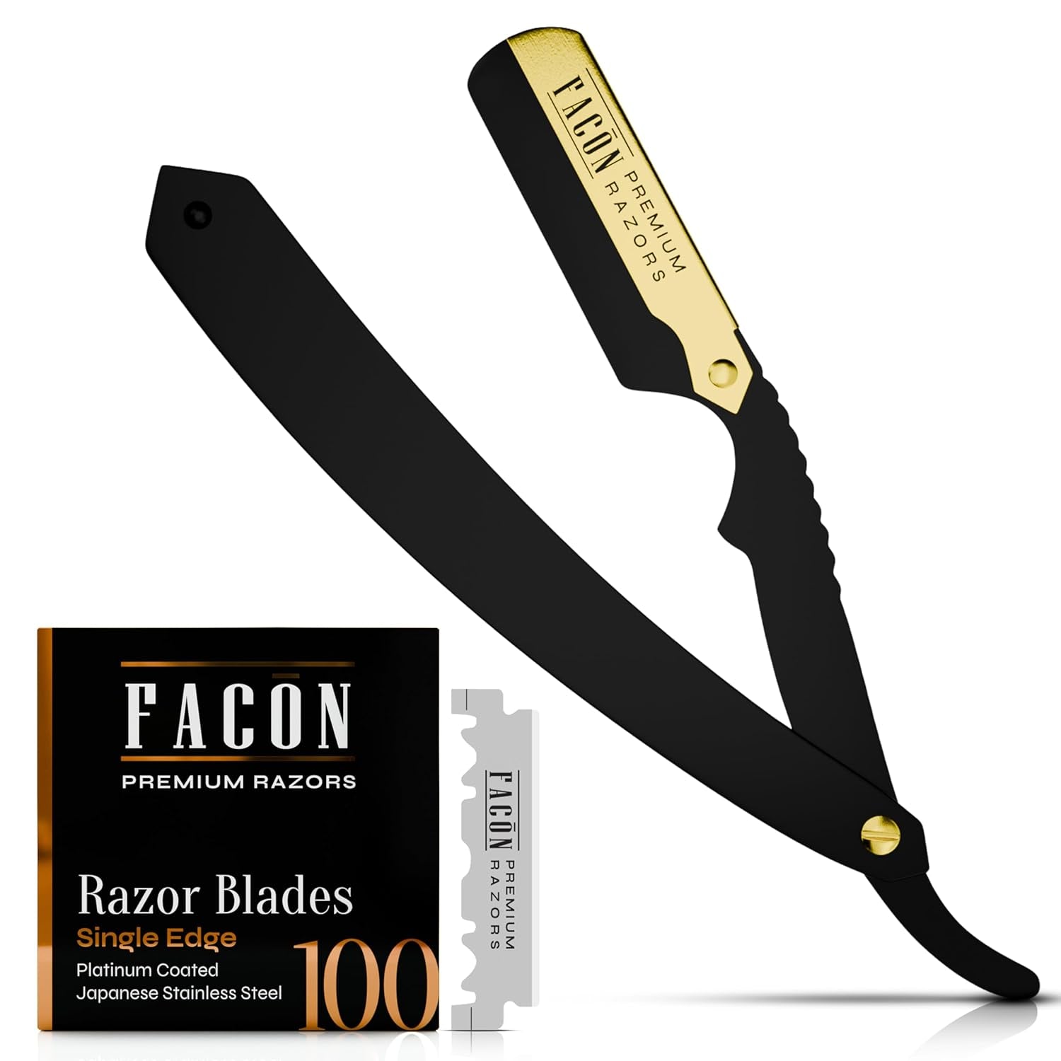 Facón Straight Razors for Men - Professional Barber Straight Edge Razor Kit with 100 Blades, Classic Stainless Steel Barbero Shaver for a Smooth & Precise Shave, Premium Barber Razor for Men'S Shaving