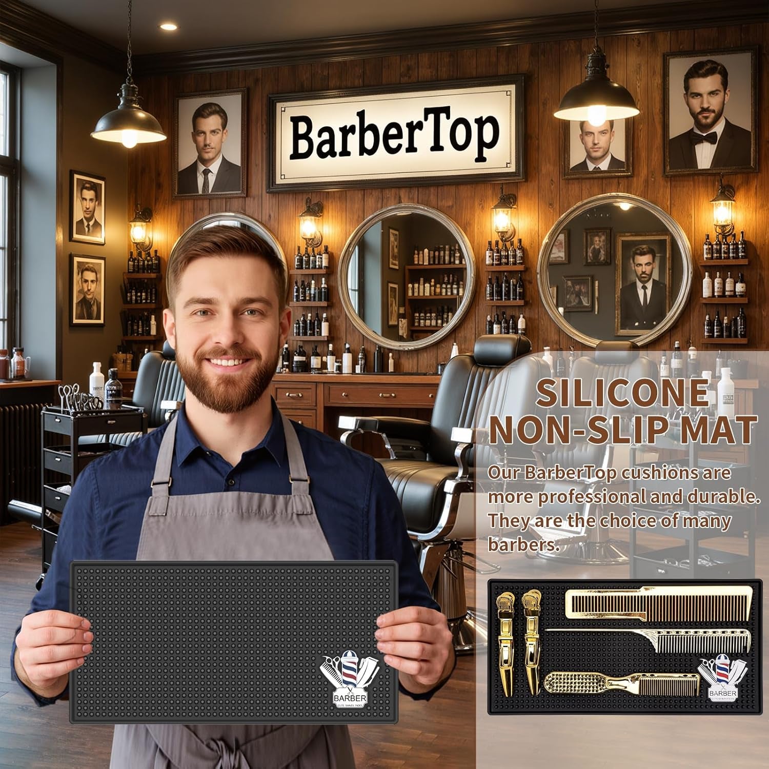 Barber Mat for Clippers Non-Slip Thickened Silicone Non-Slip Mat | Barber Shop Home Counter Workstation Organizer Mat for Scissors, Trimmers, Clippers, Hair Cards, Combs, Razors, Etc (12 * 6 Inch)