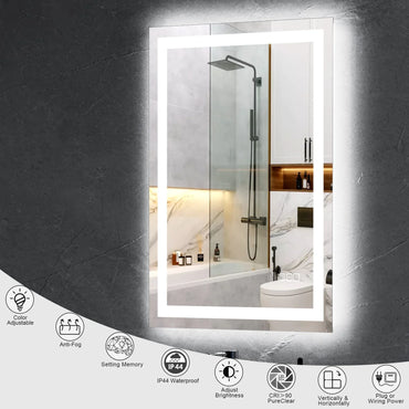 24” X 32” LED Bathroom Mirror with Lights, Wall Mounted Vanity Mirror with Front & Backlit, Anti-Fog, Dimmable Touch Control, Horizontal & Vertical Installation