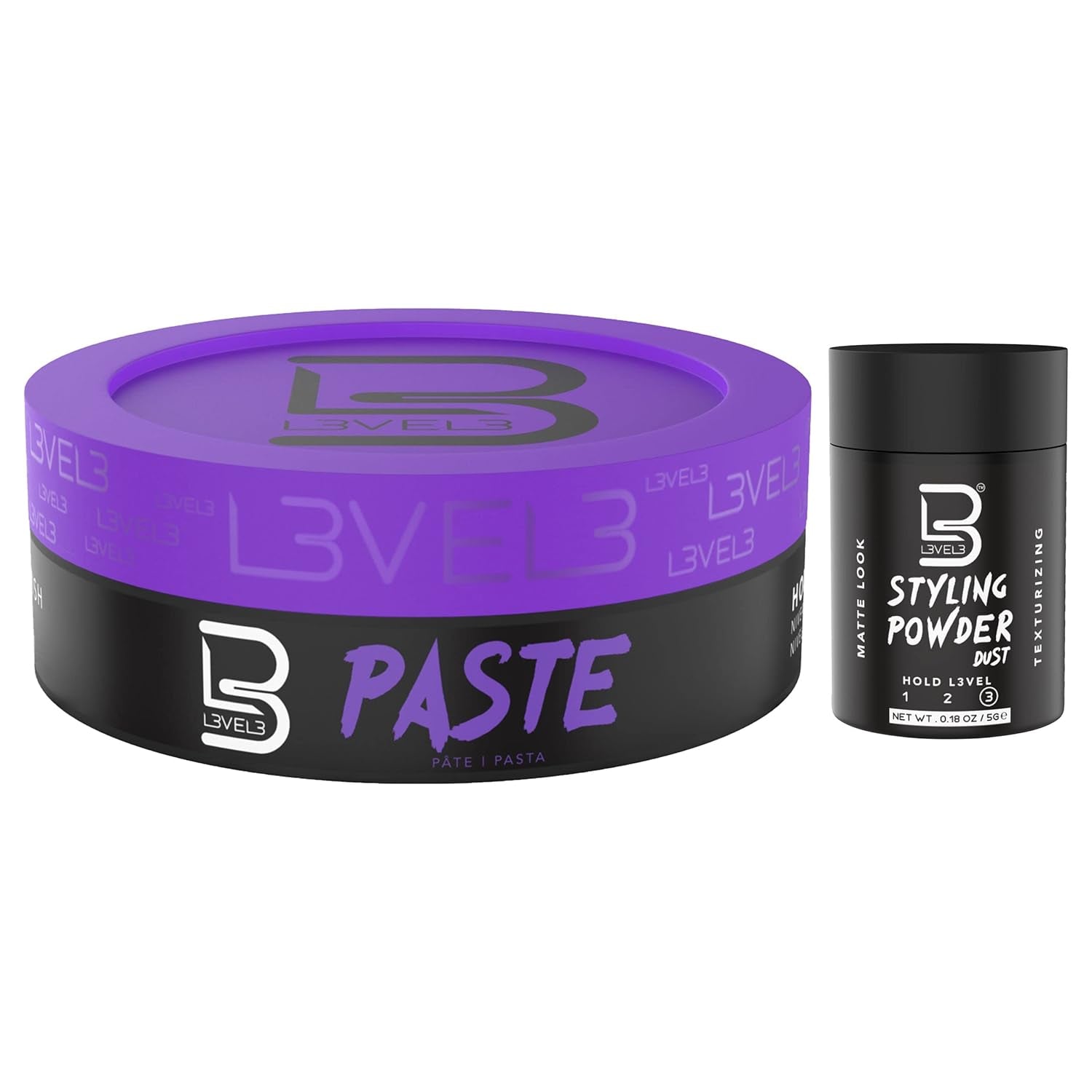 - Level 3 Paste - Long-Lasting Hold - Improves Strength and Volume of Hair - Protects against Hair Damage - Level Three Men Styling Product (Sample Powder Included, Paste)