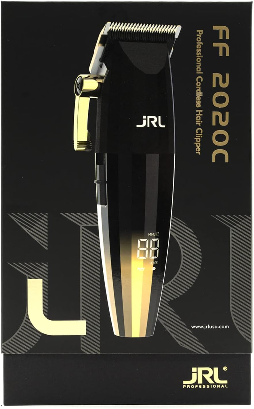 JRL Fresh Fade 2020C-G Clipper - Professional Hair Clippers W/Cool Blade Technology for Men'S Grooming - Rechargeable Clippers W/Lcd Display and Corrosion Proof (Gold)