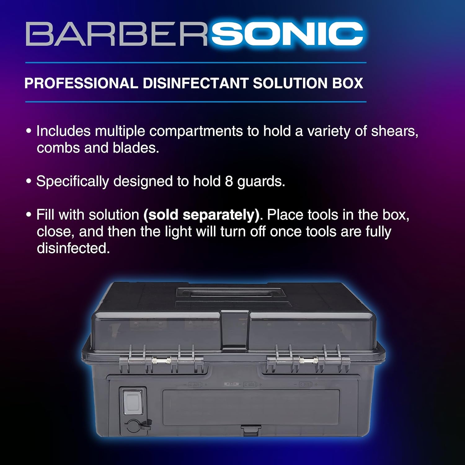 Barbersonic Disinfectant Storage Box for Clipper & Trimmer Blades, Guards and Barber Accessories