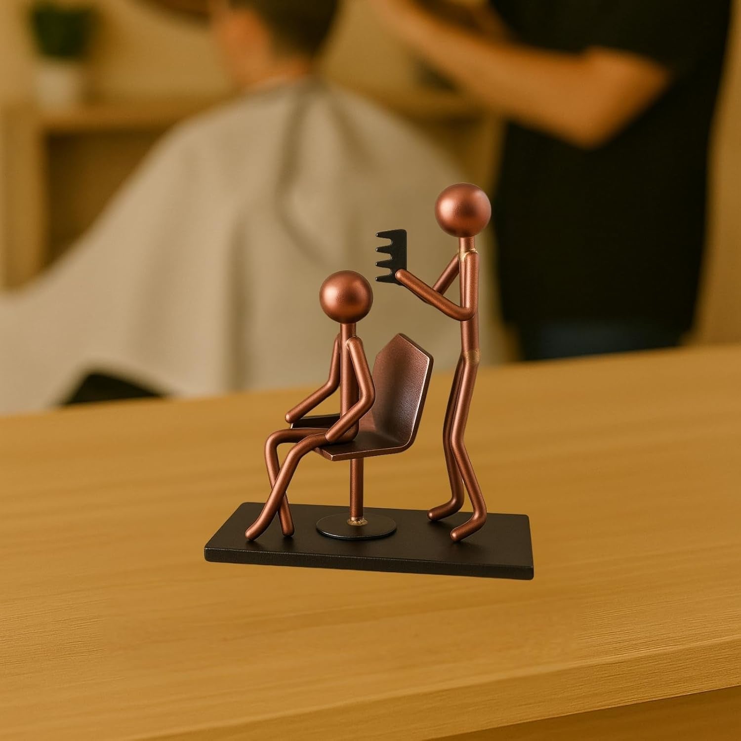 Hairdresser Craft Handmade Figurine – 4.25" L X 4.25" H – Recycled Metal Sculpture & Hand Welded Bronze Finish Art Gift – Barber Shop Decor, Salon Desk Accessories & Hairstylist Appreciation Gifts